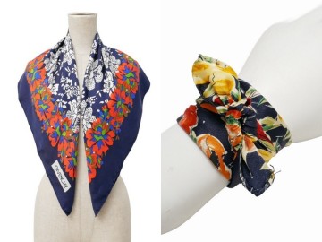 GT7032〇2点セット*GIVENCHY ジバンシィ*Vintage*花柄 ミニスカーフ シルクスカーフ ストール*ネイビー系/マルチカラー