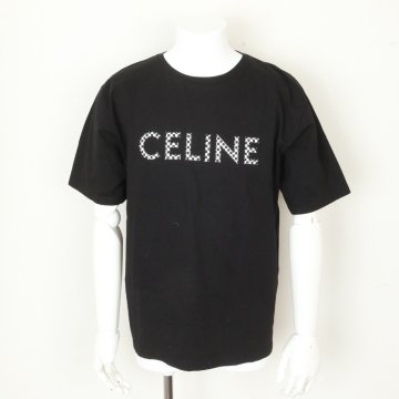 1円■極美品■セリーヌ■ロゴ 半袖 Tシャツ ブラック 黒 L トップス ファッション 洋服 おしゃれ メンズ EWM DP30-7