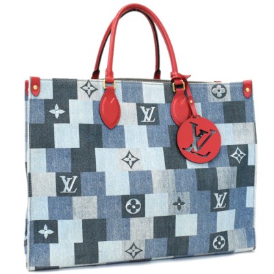 1円◎美品 LOUIS VUITTON ルイヴィトン オンザゴーGM 2way トートバッグ ショルダー M44992 モノグラムデニム ブルー◎K.Dse.jR-it16