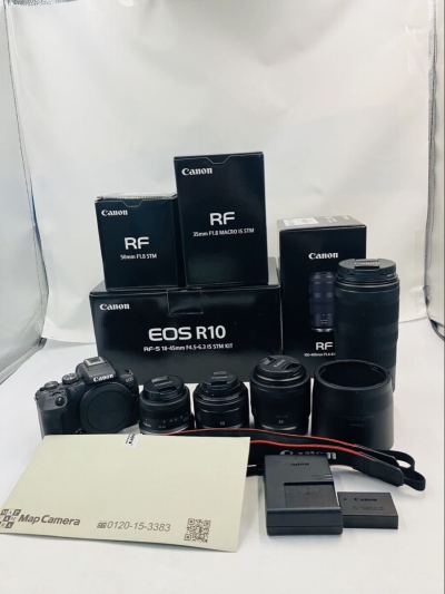 ◎ Canon EOS R10 レンズキット＋レンズ3本 RF50mm RF35mm マクロ RF100-400mm キャノン キヤノン フルセット 一眼カメラ 通電のみ確認済み