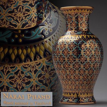 ZO021 【NARAI PHAND】ナライパン ナライ・パンド手描 花瓶・フラワーベース アンティーク タイ陶磁器