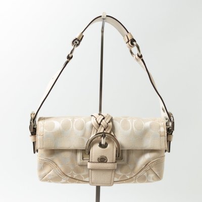 【1円スタート】COACH コーチ K05Q-6280 ヴィンテージソーホー ワンショルダーバッグ シグネチャー キャンバス レザー ホワイト レディース