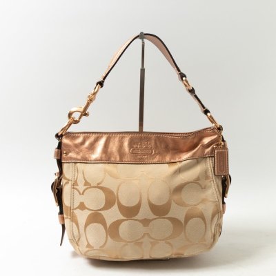 【1円スタート】COACH コーチ A0982-12657 ゾーイ シグネチャー ホーボー ショルダーバッグ キャンバス レザー ローズゴールド レディース
