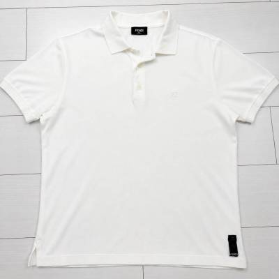 4『美品・現行タグ』 FENDI フェンディ メンズ FFロゴ ポロシャツ Tシャツ トップス ホワイト 白 48 Lサイズ