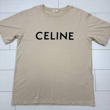 16『美品・定番』 CELINE セリーヌ メンズ ビッグロゴ プリント ルーズフィット 半袖 Tシャツ トップス ベージュ M相当