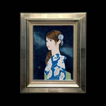 計1点 寒河江智果 約束の日 4号 絵画 落款 アクリル 人物画 真作 浴衣 女性 紙箱 共シール 絵画 【緑和堂】