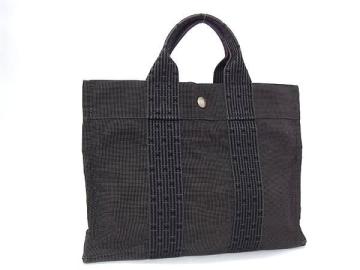 1円 HERMES エルメス エールラインPM キャンバス シルバー金具 ハンドバッグ トートバッグ レディース グレー系 GC2086