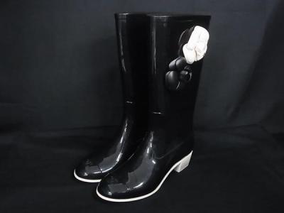 1円 ■美品■ CHANEL シャネル ココマーク カメリア ラバー レインブーツ 長靴 表記サイズ 36 (約23cm) 靴 シューズ ブラック系 HE1196