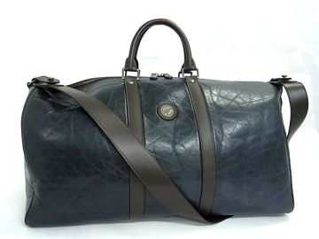 1円 ■美品■ HUNTING WORLD ハンティングワールド レザー 2WAY ボストンバッグ ハンドバッグ ショルダーバッグ ネイビー系 BV1350