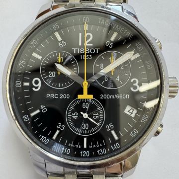 ★1円スタート★TISSOT ティソ PRC200 クロノグラフ デイト メンズ 腕時計 T461 クォーツ 動作未確認 黒文字盤 ベルト純正 中古品 OB1054