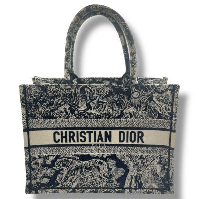 極美品 Christian Dior クリスチャンディオール ブックトート トワル ドゥ ジュイ リバース エンブロイダリー ネイビー0706-5 4B
