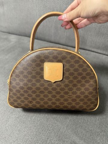 美品 CELINE セリーヌ ハンドバッグ マカダム ブラウン 半円型 ハーフムーン カバン バッグ レディース 1円〜