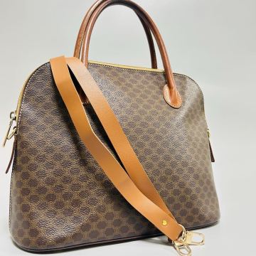 1円 CELINE セリーヌ マカダム柄 PVC &times;レザーハンドバッグ ショルダーバッグ 2wayトップハンドル ロゴ レディース 正規品本物