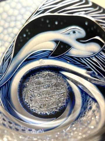 江戸切子 但野英芳 作 『鯨』 ぐい呑 +切子ペンダントヘッド　酒器 伝統工芸 ガラス工芸 工芸品 美術品　歌川国芳　浮世絵 切子 クリスタル