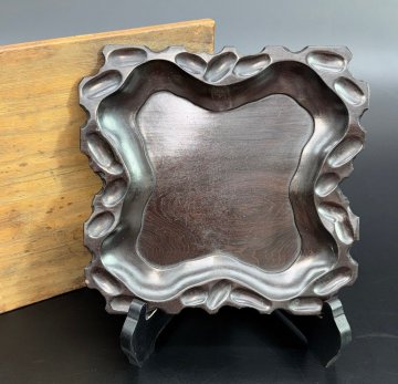 【江】時代 木製 刳り貫き盆 約20&times;20.9&times;2cm 古美術品(煎茶道具インテリアトレイ飾盆)XZ2614 LTubun CTkrkd