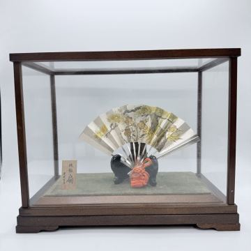 1円〜 6F 純銀製扇子 総重量約49.2g 武比古作 ガラスケース付 シルバー SILVER 置物 金属工芸 インテリア コレクション 縁起物 96