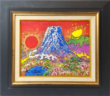 『模写 アフレスコ画/日本芸術院【絹谷幸二】「日月桜花不二山」 表 裏 指印 サイン/F3 額縦38cm横43cm』 手描