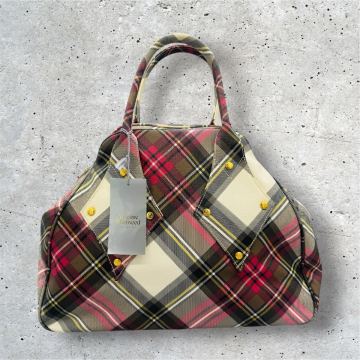 Vivienne Westwood ヴィヴィアンウエストウッド ヤスミン タータンチェック レザー保存袋つき美品ボストンバッグ ハンドバッグ