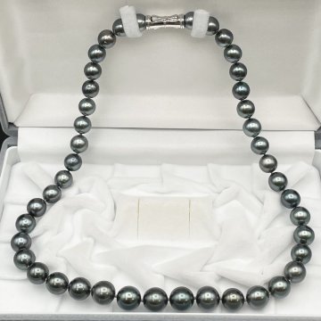 1円 TASAKI 現行 黒蝶真珠 約10.5mm-8mm 46cm ネックレス Silver 照り強 本真珠