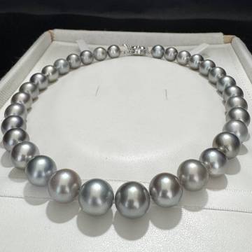 【テリ強/大珠】 南洋黒蝶真珠 パール ネックレス 13.0mm SV 72.3g 40.5cm pearl necklace クロチョウ 本真珠 ブルーグレー/シルバー系