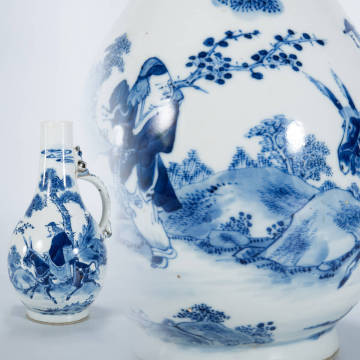 BR3092 中国美術 時代物 染付 青華 人物龍文花瓶 唐物 高23.2cm
