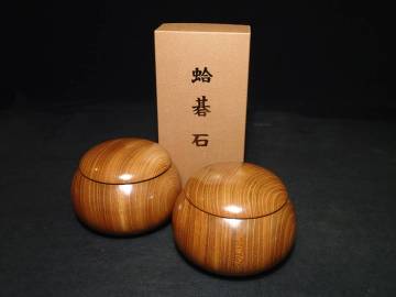 ◇蛤碁石34号『雪印』美麗品!! 元箱付き/ 特大碁笥セット◇I4
