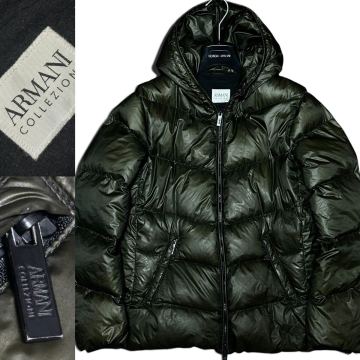 極美品/Lサイズ●高級グースダウン100% ARMANI COLLEZIONI アルマーニコレッツィオーニ ダウンジャケット ブルゾン ダブルジップ 50 