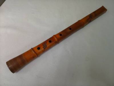 尺八　都山流　一尺八寸　古菅　如水　約54.5cm　464g　馬　鼠　現状品