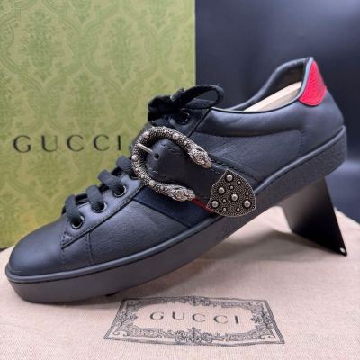 1円【未使用級】GUCCI グッチ ディオニュソス ベルクロ ストライプ レザー 黒 ブラック タイガー メンズ スニーカー シューズ 靴 27cm相当