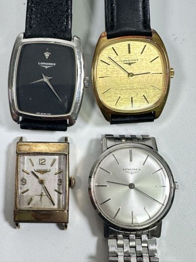 1円〜 ◆ LONGINES ロンジン 手巻き 腕時計 4点 おまとめ / シルバー色 ゴールド色 / ※皮ベルト社外品 / 稼働 【希少 ・ヴィンテージ】