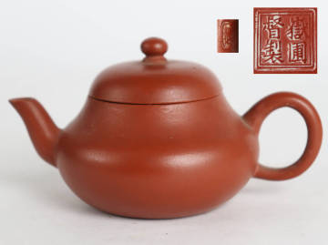中国古玩 唐物 朱泥 急須 嶽圃督製 如記（煎茶壷宜興紫砂）F814