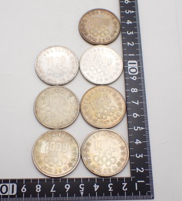 S7/5AH5★古銭 1000円銀貨 オリンピック 7枚 まとめ / 約141.2g /千円銀貨 1000円 昭和 銀貨★