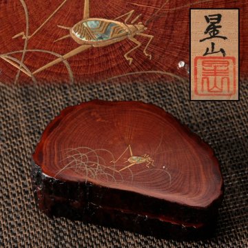 【佳香】中林星山 鈴虫蒔絵香合 螺鈿 共箱 茶道具 本物保証