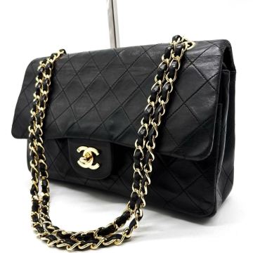 1円【最高級品】CHANEL シャネル マトラッセ ダブルフラップ ココマーク ゴールド チェーン ショルダーバッグ ラムスキン ブラック 黒