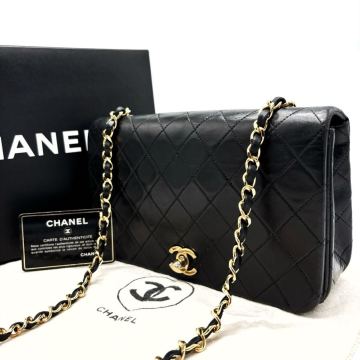 1円【最高級品】CHANEL シャネル マトラッセ シングルフラップ チェーン ショルダーバッグ ラムスキン ココマーク ターンロック ブラック