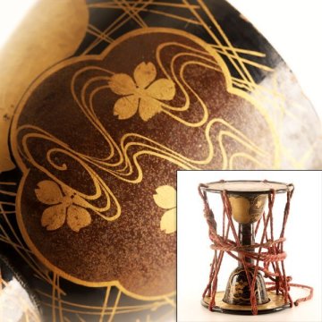 【流】時代和楽器 流水桜蒔絵 鼓 皮付 DL114