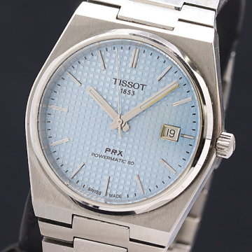 1円 稼働 良品 ティソ PRX パワーマチック80 T137407 100M AT/自動巻 23石 裏スケ ライトブルー文字盤 メンズ腕時計 2000000 8JWY IGW
