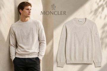 18万新品◆XL◆モンクレール◆MONCLER ロゴニット セーター アイボリーベージュ淡白茶 1円