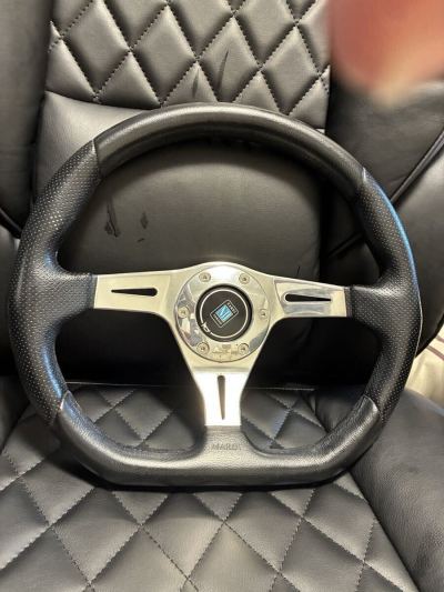 1000円スタート FET正規品 NARDI KALLISTA ナルディ カリスタ 35&Phi; ブラックレザー＆ポリッシュ ステアリング ハンドル ホーンボタン