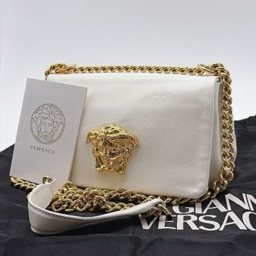 美品 VERSACE ヴェルサーチ メデューサ フラップ チェーンショルダーバッグ ワンショルダー ホワイト レディース レザー メンズ