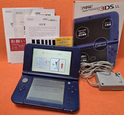 90 任天堂 new NINTENDO 3DS LL ニンテンドー3DS 本体 RED-001 メタリックブルー 通電確認済　箱付き・アダプタ付き