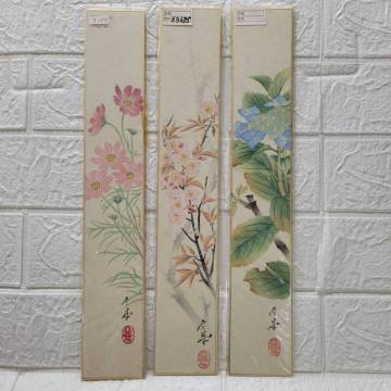 ★展示品【在庫処分価格】真作 肉筆 絵短冊 水崎冬華 日本画 ３点セット 桜 紫陽花 コスモス 花鳥画 季節掛け 短冊額 現状品☆T8-039J