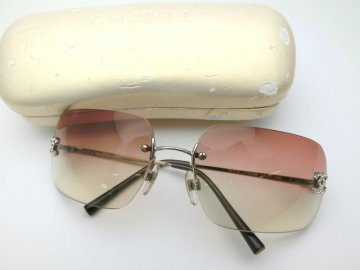 CHANEL 4017‐D c.124/89 62□17 120 リムレス サングラス グラデーション ココマーク ラインストーン シャネル アイウェア 1円~　I0938