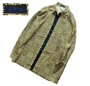 圧巻 イタリア製 VERSACE ヴェルサーチ Istante イスタンテ バロック柄 総柄 長袖シャツ イエロー &times; ブラック メンズ 52 ヴィンテージ