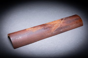 【雲錦】中国古玩 竹彫 蝶図 文鎮 臂擱 鎮紙 春石刻 彫刻 茶量 茶合 煎茶道具 書道具 唐物 中国古美術 骨董0625-187S1　