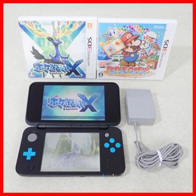 動作品 Newニンテンドー2DSLL 本体 JAN-001 ブラック&times;ターコイズ + ソフト ポケットモンスターX 等 2本 まとめてセット【10