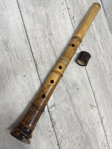 ▽ 1円～★ 尺八 真山作 銀三線 約55cm 和楽器 骨董 民芸品 KB256231