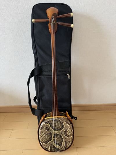 沖縄三線 本皮 本蛇皮 琉球三味線 バチ 予備弦 ウマ 天キャップ付属 ソフトケース付き 伝統和楽器 弦楽器
