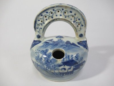 D6993 染付 山水風景図 ライムポット Lime Pot 石灰壺 石灰入れ 蒟醤 東南アジア