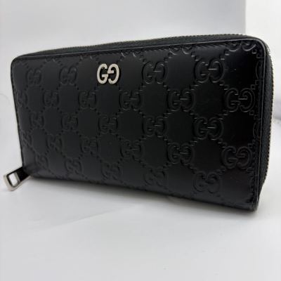 現行◆極美品◆GUCCI グッチ 長財布 GGロゴ GGエンボス シマ ドリアン ロングウォレット インターロッキング ブラック シルバー メンズ